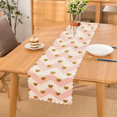 Pembe Zigzag Desenli Altın Detaylı Modern Özel Tasarım Runner