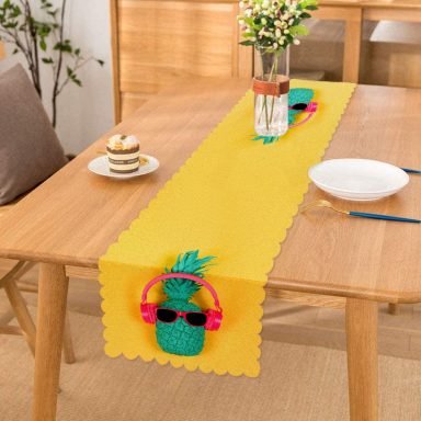 Sarı Zeminli Ananas Detaylı Modern Özel Tasarım Runner