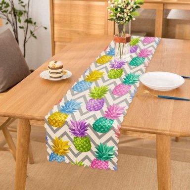 Gri Zigzag Desenli Ananaslar Modern Özel Tasarım Runner
