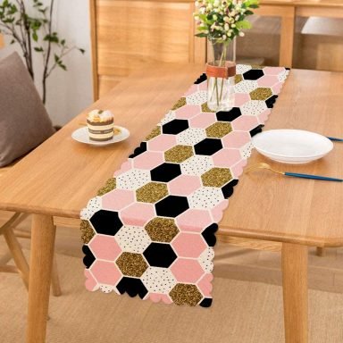 Geometrik Petek Desenli Altın Detaylı Modern Özel Tasarım Runner