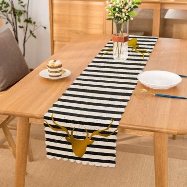 Çizgili Gold Geyik Desenli Modern Özel Tasarım Runner