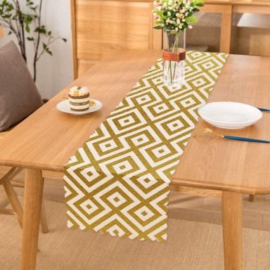Altın Renkli Geometrik Desenli Özel Tasarım Runner