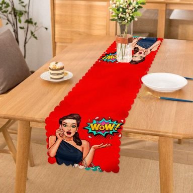 Kırmızı Zeminli Popart Wow Desenli Modern Özel Tasarım Runner