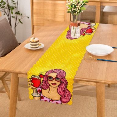 Sarı Zeminli Popart Girl Desenli Dekoratif Özel Tasarım Runner