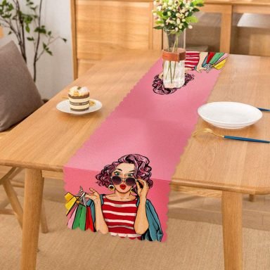 Pembe Zeminli Popart Desenli Dekoratif Özel Tasarım Runner