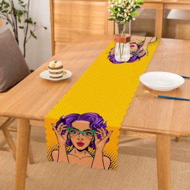 Sarı Puanlı Popart Desenli Dekoratif Özel Tasarım Runner