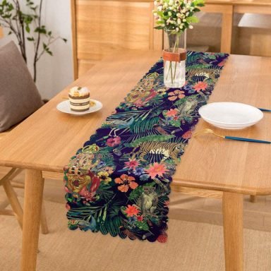 Lacivert Zeminli Amazon Ormanları Temalı Modern Özel Tasarım Runner