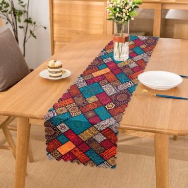 Geometrik Etnik Desenli Özel Tasarım Dekoratif Runner
