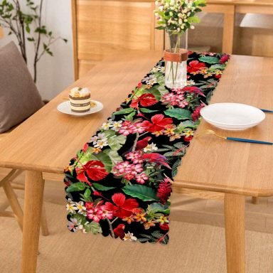 Siyah Zeminde 3D Tropikal Papağanlar Modern Özel Tasarım Runner