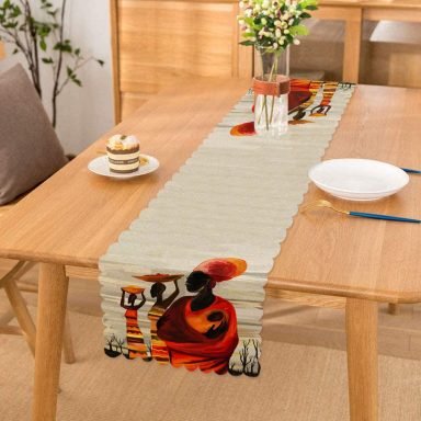 Afrikan Yağlı Boya Çizimli 3D Dekoratif Özel Tasarım Runner