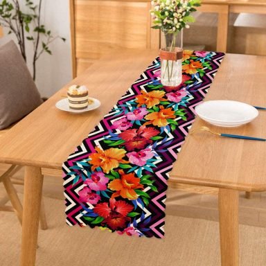 Zigzag ve Çiçekler Özel Tasarım Dekoratif Özel Tasarım Runner