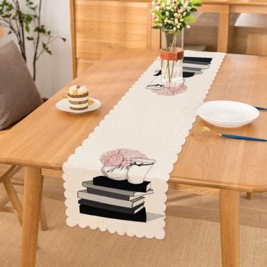 Gül Kitap ve Kahve Tasarımlı Dijital Baskılı Runner