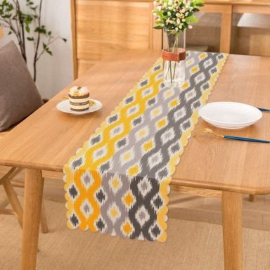 Sarı Gri Zigzag Desenli Modern Tasarımlı Dekoratif Runner