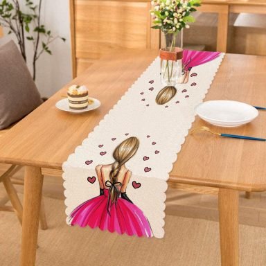 Balerin Kız Çizimli Dijital Baskılı 3D Dekoratif Runner