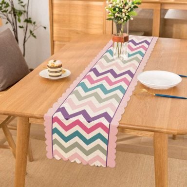 Renkli Zigzag Motifli Pembe Zeminli Modern Runner