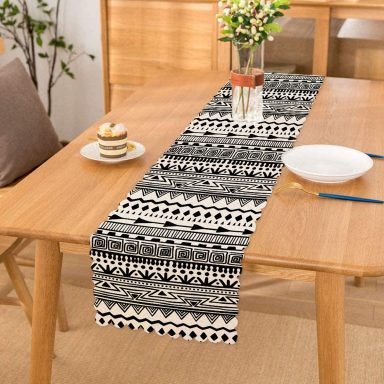 Siyah Beyaz Dekoratif African Motifli Modern Özel Tasarım Runner