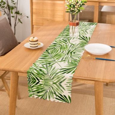 Suluboya İnce Yapraklar Modern Tasarımlı Dekoratif Runner