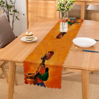 Turuncu Afrikan Women Tasarımlı Dijital Baskılı Özel Tasarım Runner