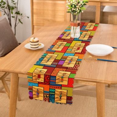 Etnik African Motifli Özel Tasarım Dekoratif Runner