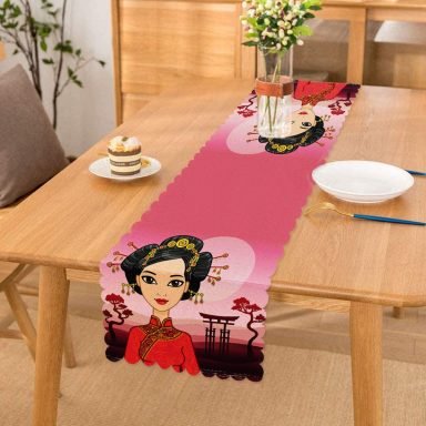 Uzak Doğu Motifli Dijital Baskılı Runner