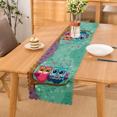 Ağaçta Sevimli Baykuşlar Modern Tasarım Dijital Baskılı Runner