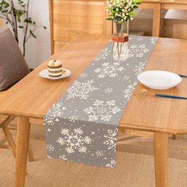 Gri Zeminli Kar Taneleri Temalı Modern Tasarım Dekoratif Özel Tasarım Runner