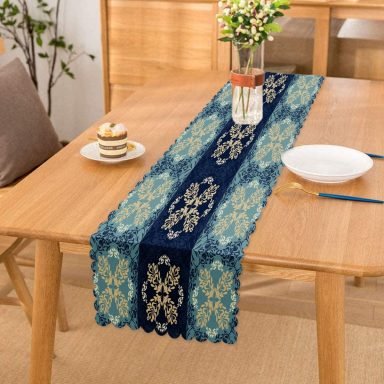 Realhomes Mavi Etnik Desen Dijital Baskılı Modern Runner