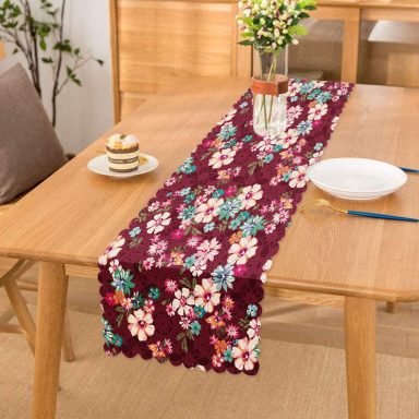 Realhomes Fusya zeminde Beyaz Çiçekler Dijital Baskılı Runner