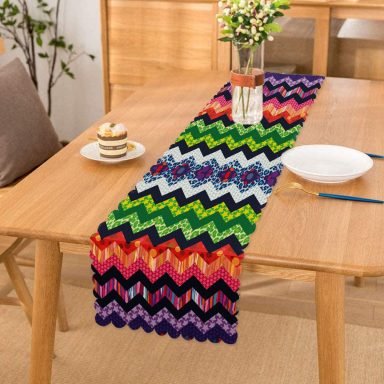 Realhomes Renkli Zigzag Motifli Dijital Baskılı Runner