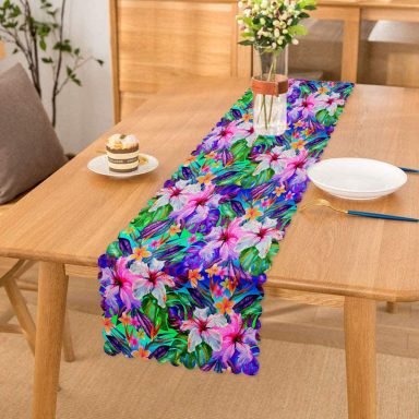 Realhomes mavi zeminli Rengarenk Çiçekler Modern Runner