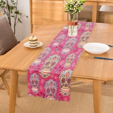 Realhomes Pembe Zeminli Kurukafa Dijital Baskılı Runner