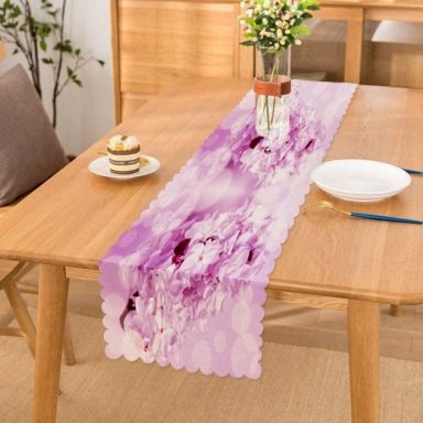 Realhomes Beyaz Zeminde Pembe Çiçekler Dijital Baskılı Modern Runner