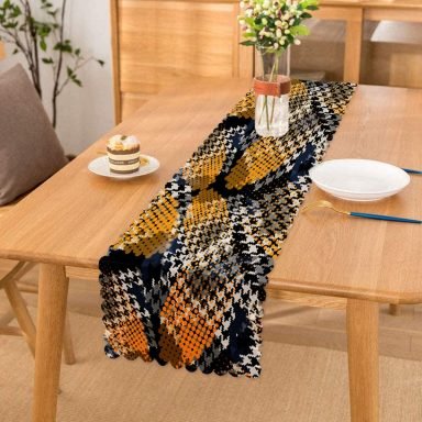 Realhomes Kaz ayağı Motifli Dijital Baskılı Modern Runner