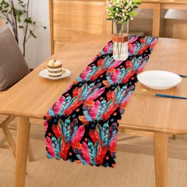 Realhomes Siyah Zeminde Renkli Motifler Dijital Baskılı Modern Runner
