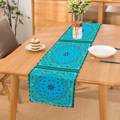 Realhomes Cam Göbeği Zeminli Etnik Motifler Dijital Baskılı Modern Runner