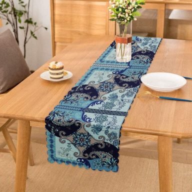 Modern Mavi Temalı Özel Tasarım Dijital Baskılı Runner