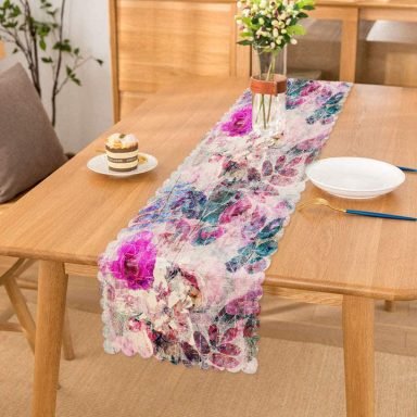 Modern Çiçek Tasarımlı Dijital Baskılı Özel Tasarım Runner