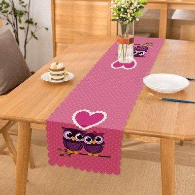 Baykuş Desenli Dijital Baskılı Dekoratif Özel Tasarım Runner
