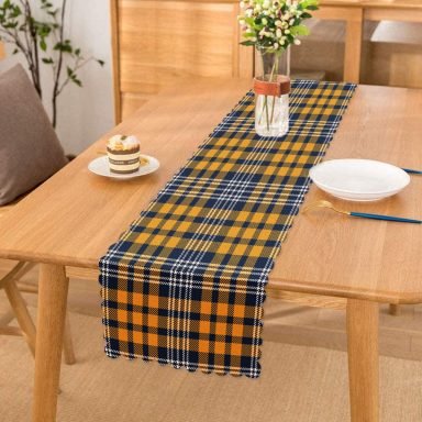 Sarı Lacivert Modern Ekose Tasarımlı Runner