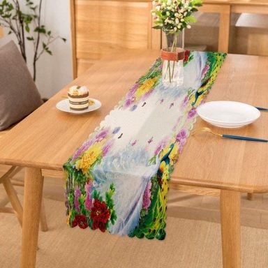 Modern Tavus Kuşu Tasarımlı Dijital Baskılı Runner