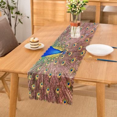 Moder Tavus Kuşu Motifli Özel Tasarım Runner