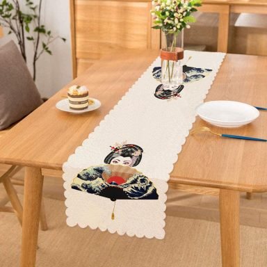 Yelpazali Japan Kadın Motifli Dekoratif Runner