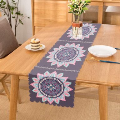 Gri Zeminde Mandala Baskılı Modern Runner