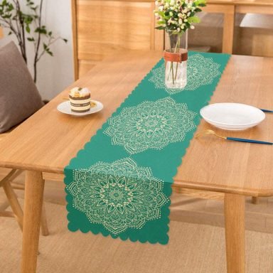 Turkuaz Zeminde Mandala Baskılı Modern Runner