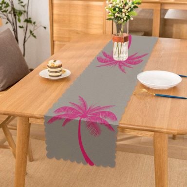 Gri Zeminde Fuşya Palmiye Motifli Modern Runner