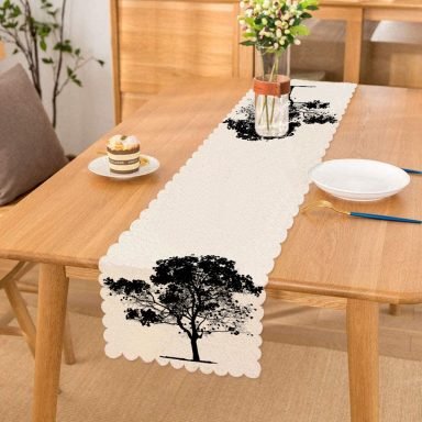 Dekoratif Doğa Çizimli Ağaç Motifli Runner