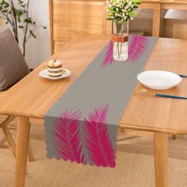 Gri Zeminde Fuşya Palmiye Yaprakları Motifli Runner