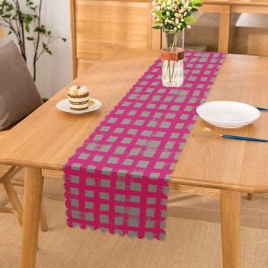 Geometrik Kolaj Kare Motifli Dekoratif Runner