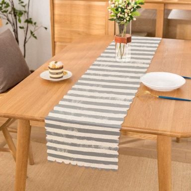 Gri Çizgili Motifli Dekoratif Modern Runner