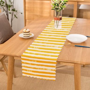 Sarı Çizgili Motifli Dekoratif Modern Runner
